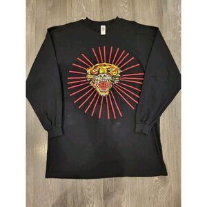 VTG Ed Hardy Long Sleeve Black T-Shirt Men's Sz 3XL‎ Embroidered Tiger Sunburst